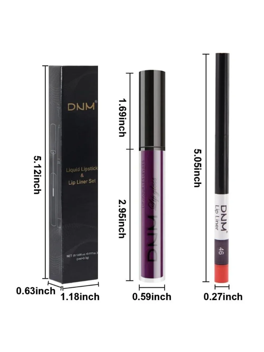 DNM 46# Dark Purple 2Pcs 24H Long-Lasting Matte Liquid Lipstick and Lip Liner